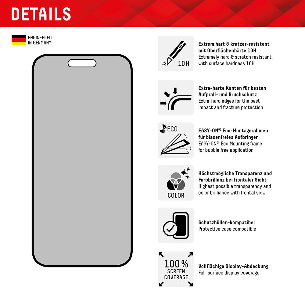 Folie de protectie Ecran Privacy Displex Real Glass pentru Apple iPhone 16 Plus, Sticla Securizata, Full Glue
