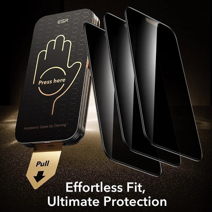 Folie de protectie Ecran Privacy ESR Armorite Pro UltraFit pentru Apple iPhone 18 Pro Max, Sticla Securizata, Full Glue, Set 3 bucati