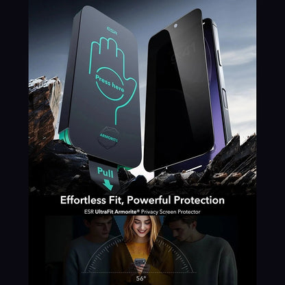 Folie de protectie Ecran Privacy ESR Armorite UltraFit pentru Apple iPhone 17 Pro Max, Sticla Securizata, Full Glue, Set 3 bucati