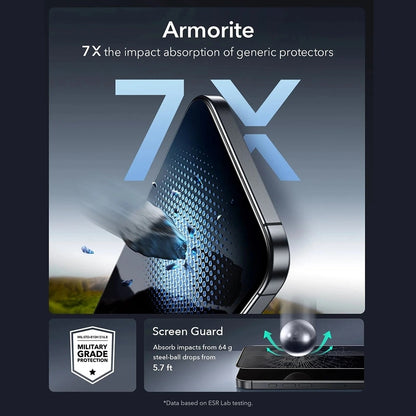 Folie de protectie Ecran Privacy ESR Armorite UltraFit pentru Apple iPhone 17 Pro Max, Sticla Securizata, Full Glue, Set 3 bucati