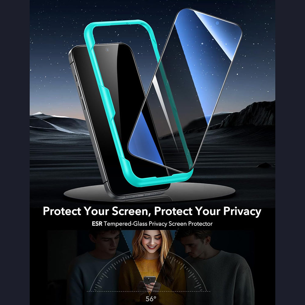 Folie de protectie Ecran Privacy ESR pentru Apple iPhone 17 Pro Max, Sticla Securizata, Full Glue, Set 3 bucati