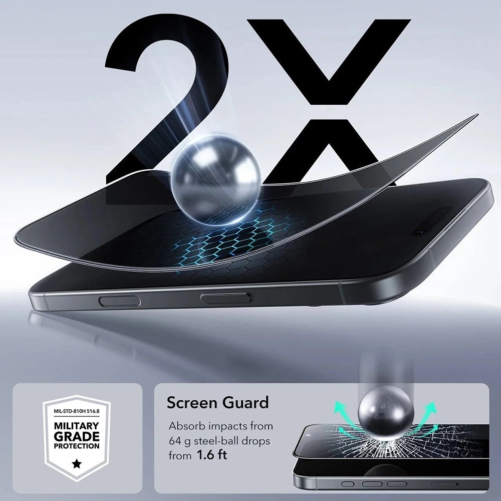 Folie de protectie Ecran Privacy ESR UltraFit pentru Apple iPhone 17 / 16 Pro, Sticla Securizata, Full Glue, Set 3 bucati