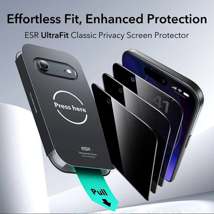 Folie de protectie Ecran Privacy ESR UltraFit pentru Apple iPhone 17 Air, Sticla Securizata, Full Glue, Set 3 bucati