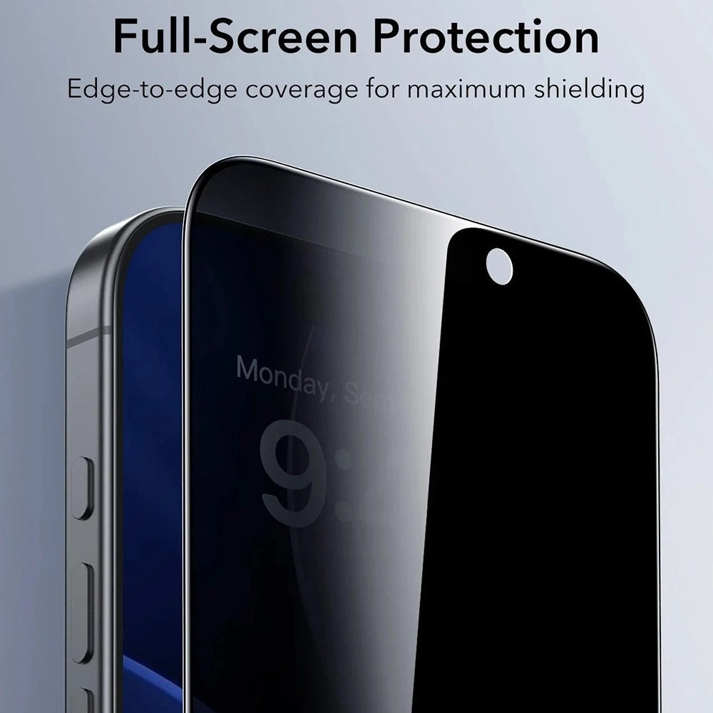 Folie de protectie Ecran Privacy ESR UltraFit pentru Apple iPhone 17 Pro, Sticla Securizata, Full Glue, Set 3 bucati