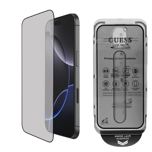 Folie de protectie Ecran Privacy Guess pentru Apple iPhone 16, Sticla Securizata, Full Glue, 2.5D, GUTGP16SBOKGCIP