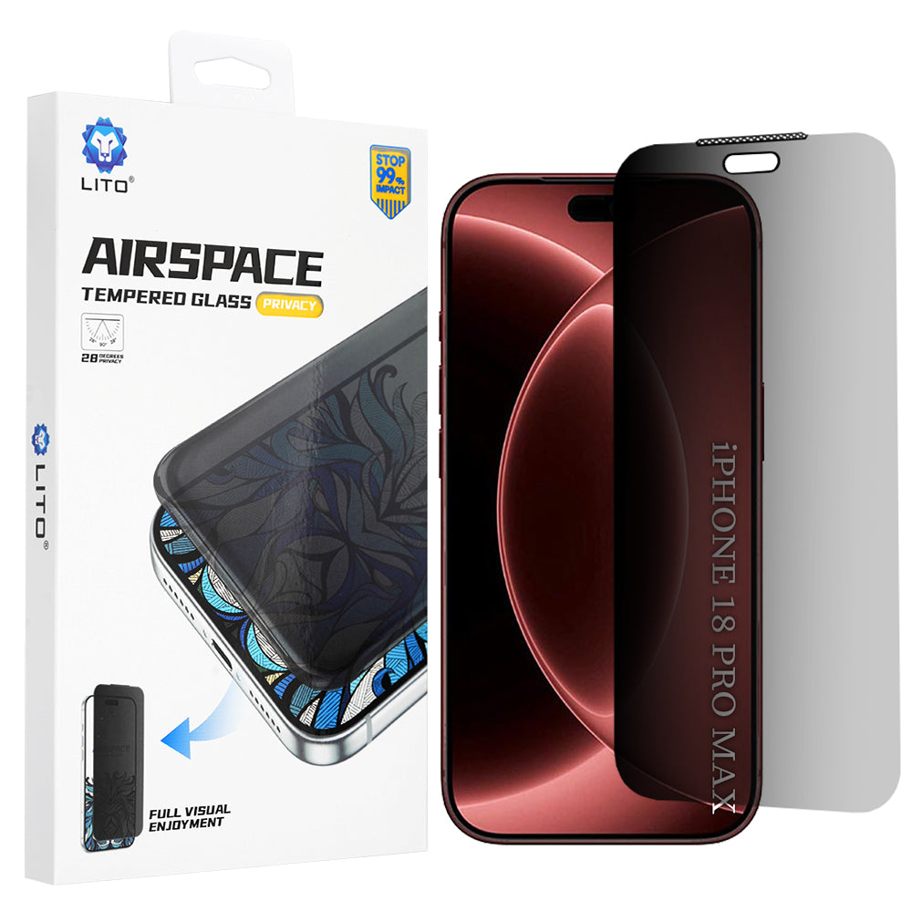 Folie de protectie Ecran Privacy Lito Airspace Border pentru Apple iPhone 18 Pro Max, Sticla Securizata, Full Glue