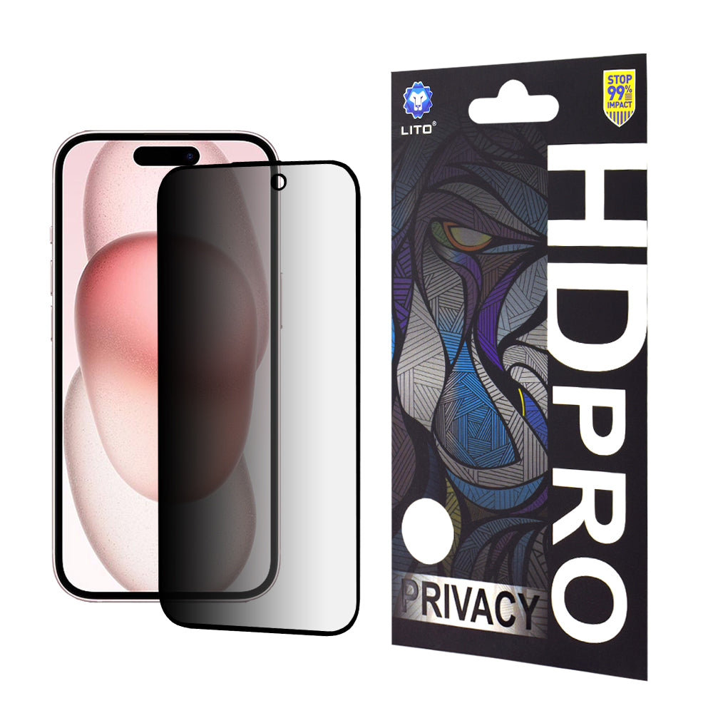 Folie de protectie Ecran Privacy Lito HD Pro pentru Apple iPhone 15, Sticla Securizata, Full Glue
