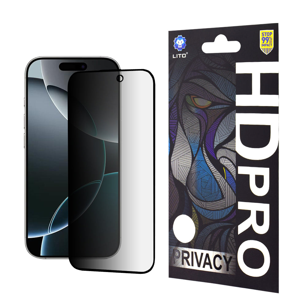 Folie de protectie Ecran Privacy Lito HD Pro pentru Apple iPhone 16 Pro, Sticla Securizata, Full Glue