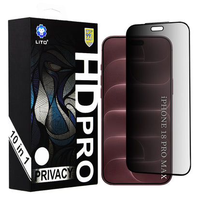 Folie de protectie Ecran Privacy Lito HD Pro pentru Apple iPhone 18 Pro Max, Sticla Securizata, Full Glue, Set 10 bucati