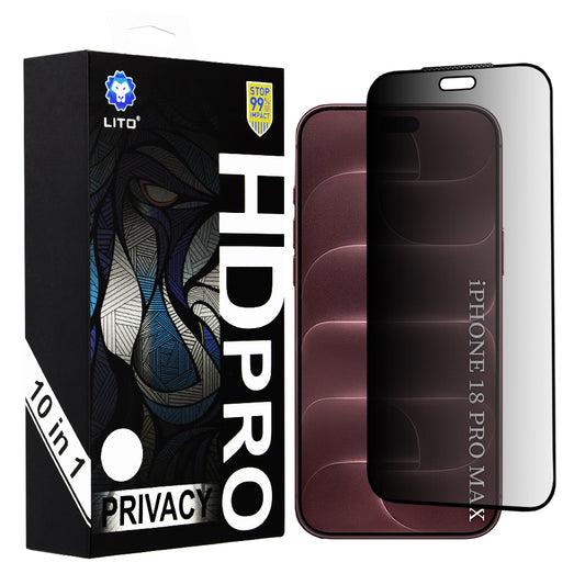 Folie de protectie Ecran Privacy Lito HD Pro pentru Apple iPhone 18 Pro Max, Sticla Securizata, Full Glue, Set 10 bucati