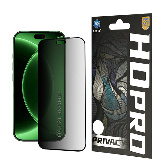 Folie de protectie Ecran Privacy Lito HD Pro pentru Apple iPhone 18 Pro, Sticla Securizata, Full Glue