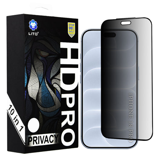 Folie de protectie Ecran Privacy Lito HD Pro pentru Apple iPhone 18 Pro, Sticla Securizata, Full Glue, Set 10 bucati
