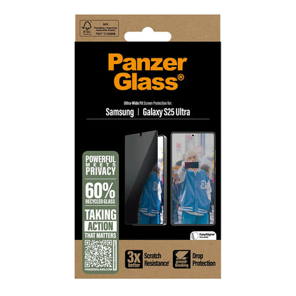 Folie de protectie Ecran Privacy PanzerGlass Ultra-Wide Fit pentru Samsung Galaxy S25 Ultra S938, Sticla Securizata, Full Glue