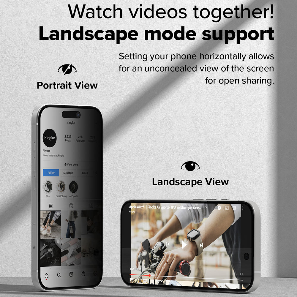 Folie de protectie Ecran Privacy Ringke Easy Slide pentru Apple iPhone 16 Plus / 15 Plus, Sticla Securizata, Full Glue, Set 2 bucati