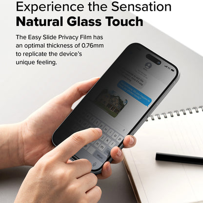 Folie de protectie Ecran Privacy Ringke Easy Slide pentru Apple iPhone 16 Plus / 15 Plus, Sticla Securizata, Full Glue, Set 2 bucati