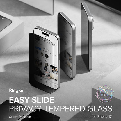 Folie de protectie Ecran Privacy Ringke Easy Slide pentru Apple iPhone 17 Air, Sticla Securizata, Full Glue, Set 2 bucati