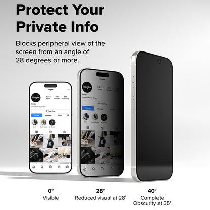 Folie de protectie Ecran Privacy Ringke Easy Slide pentru Apple iPhone 17 Pro, Sticla Securizata, Full Glue, Set 2 bucati