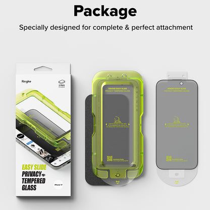 Folie de protectie Ecran Privacy Ringke Easy Slide pentru Apple iPhone 17 Pro, Sticla Securizata, Full Glue, Set 2 bucati