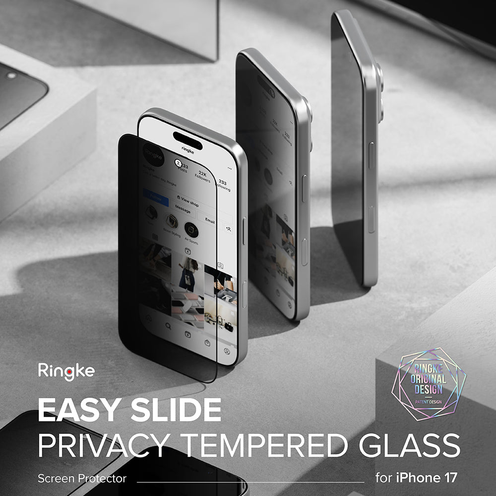 Folie de protectie Ecran Privacy Ringke Easy Slide pentru Apple iPhone 17, Sticla Securizata, Full Glue, Set 2 bucati
