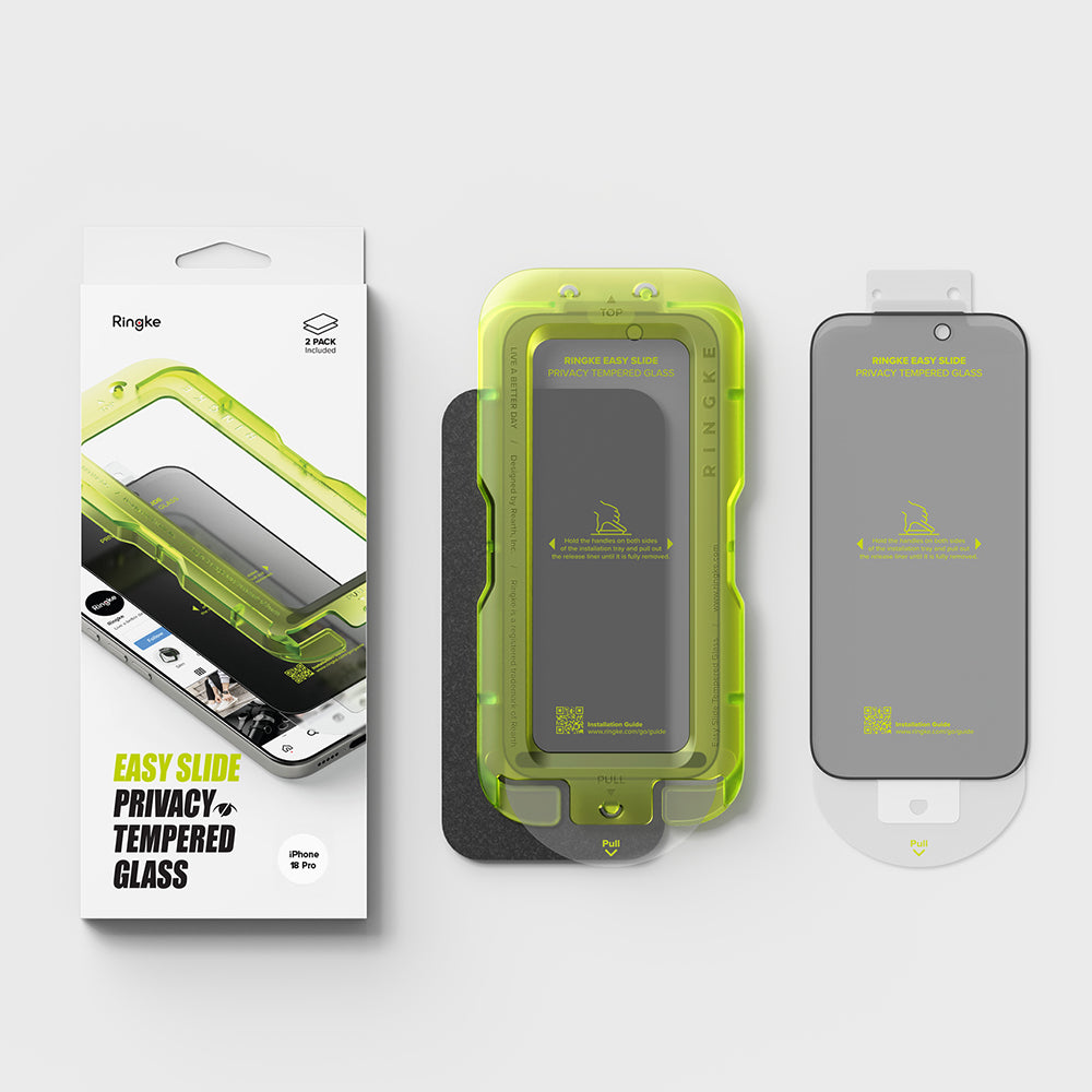 Folie de protectie Ecran Privacy Ringke Easy Slide pentru Apple iPhone 18 Pro Max, Sticla Securizata, Full Glue, Set 2 bucati