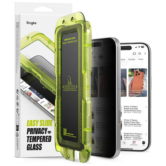 Folie de protectie Ecran Privacy Ringke Easy Slide pentru Apple iPhone 18 Pro, Sticla Securizata, Full Glue, Set 2 bucati