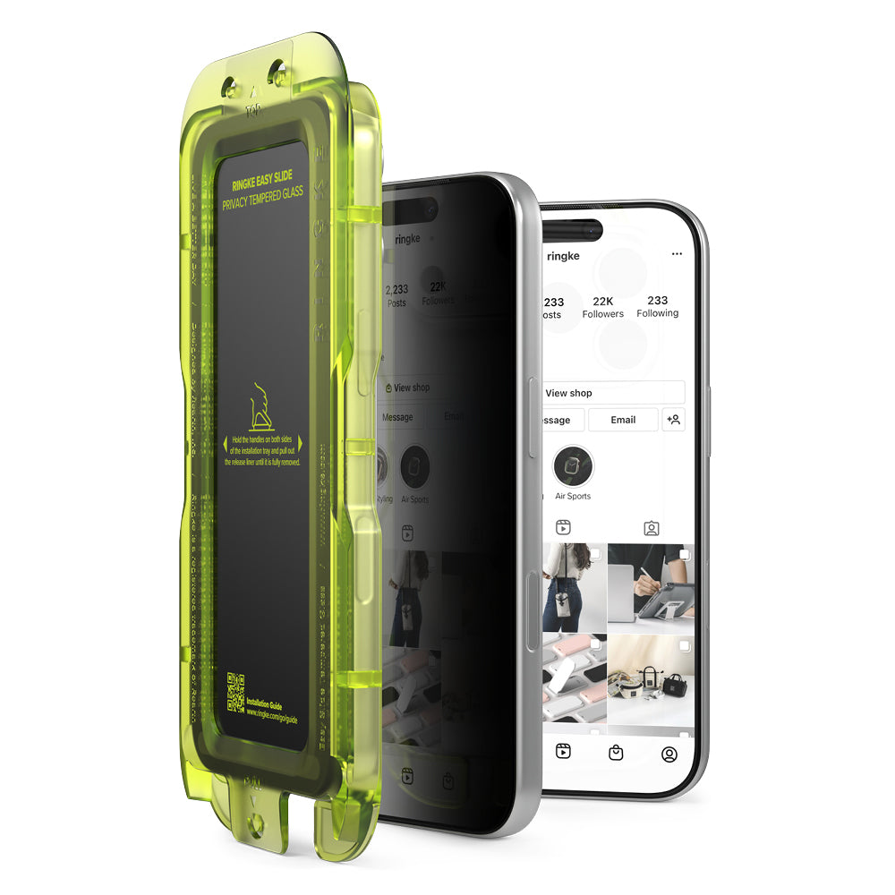 Folie de protectie Ecran Privacy Ringke Easy Slide pentru Apple iPhone 18 Pro, Sticla Securizata, Full Glue, Set 2 bucati