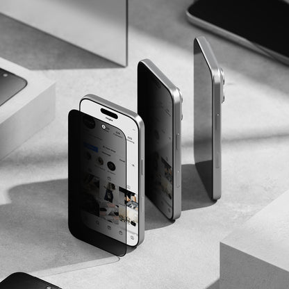 Folie de protectie Ecran Privacy Ringke Easy Slide pentru Apple iPhone 18 Pro, Sticla Securizata, Full Glue, Set 2 bucati