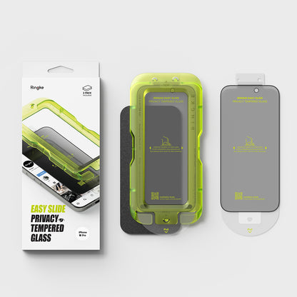 Folie de protectie Ecran Privacy Ringke Easy Slide pentru Apple iPhone 18 Pro, Sticla Securizata, Full Glue, Set 2 bucati