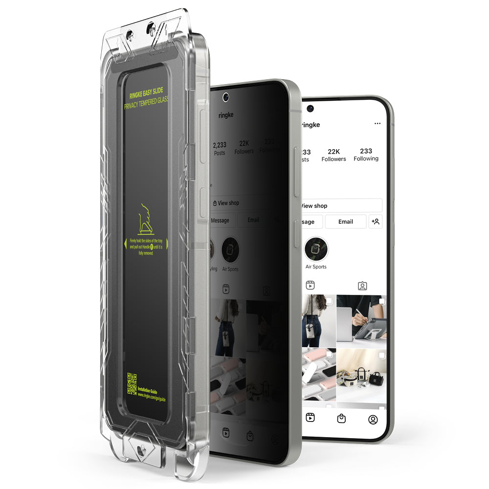Folie de protectie Ecran Privacy Ringke Easy Slide pentru Samsung Galaxy S25+ S936, Sticla Securizata, Full Glue, Set 2 bucati