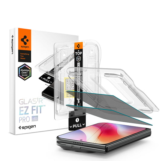 Folie de protectie Ecran Exterior Privacy Spigen GlastR EZ FIT Pro HD pentru Apple iPhone Duo, Sticla Securizata, Full Glue, Set 2 bucati AGL12015