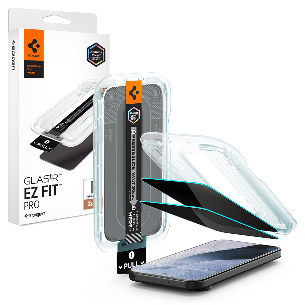 Folie de protectie Ecran Privacy Spigen GlastR EZ FIT Pro pentru Google Pixel 11 / 10, Sticla Securizata, Full Glue, Set 2 bucati AGL11546
