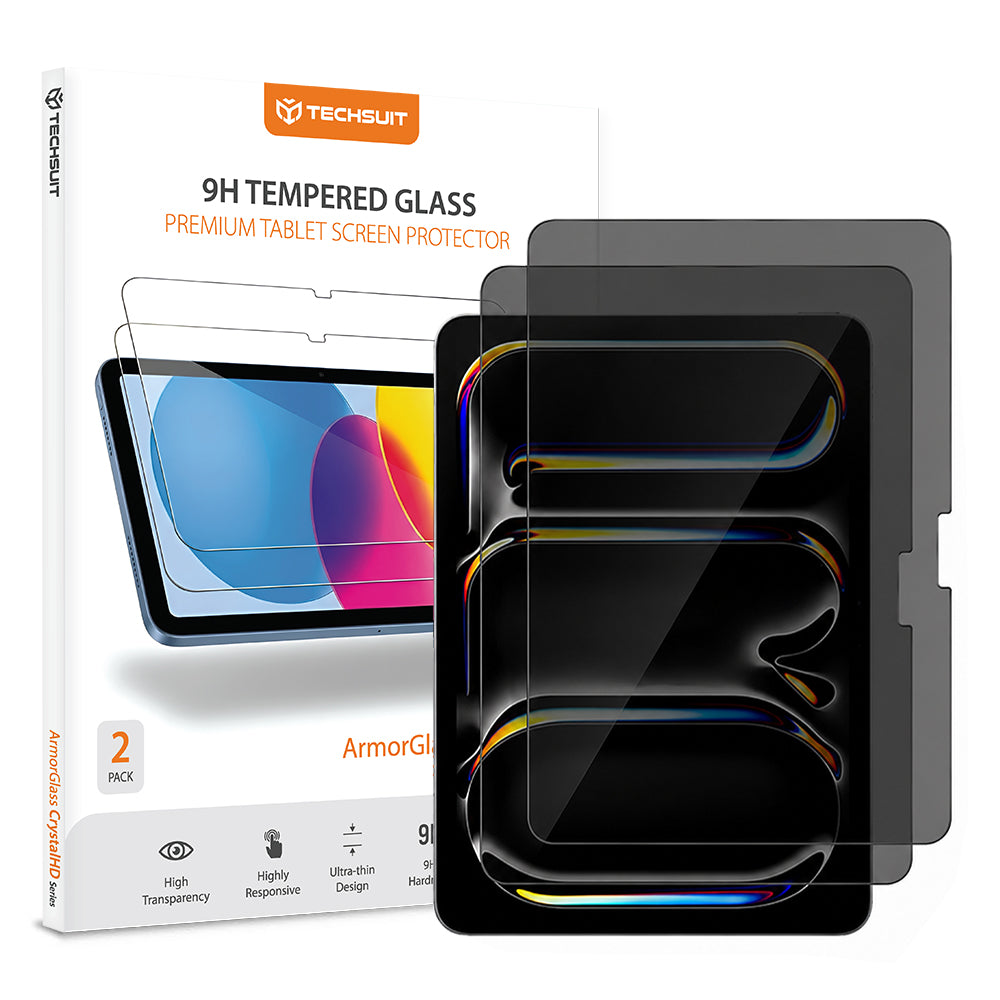Folie de protectie Ecran Privacy Techsuit ArmorGlass CrystalHD pentru Apple iPad Air 13 (2026), Sticla Securizata, Full Glue, Set 2 bucati