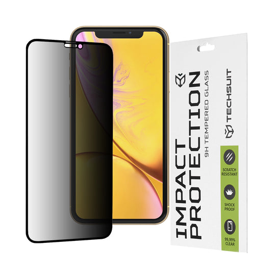 Folie de protectie Ecran Privacy Techsuit pentru Apple iPhone 11 / XR, Sticla Securizata, Full Glue, 111D
