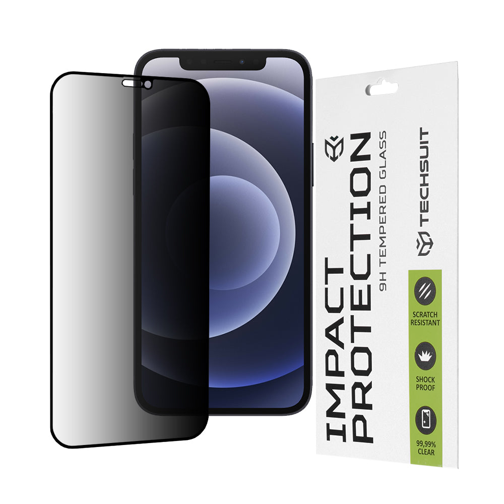 Folie de protectie Ecran Privacy Techsuit pentru Apple iPhone 12 / 12 Pro, Sticla Securizata, Full Glue, 111D