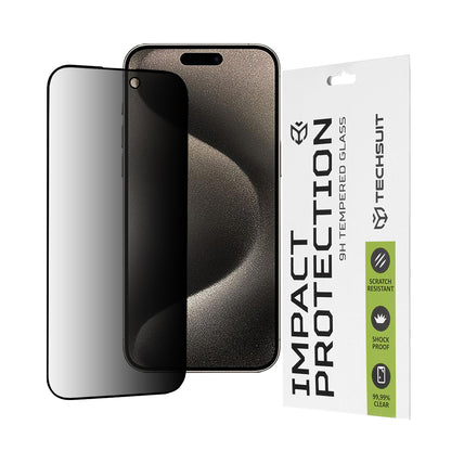 Folie de protectie Ecran Privacy Techsuit pentru Apple iPhone 15 Pro Max, Sticla Securizata, Full Glue, 111D