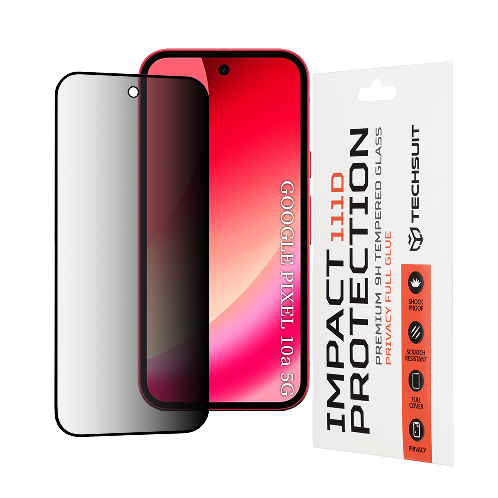 Folie de protectie Ecran Privacy Techsuit pentru Google Pixel 10a, Sticla Securizata, Full Glue, 111D