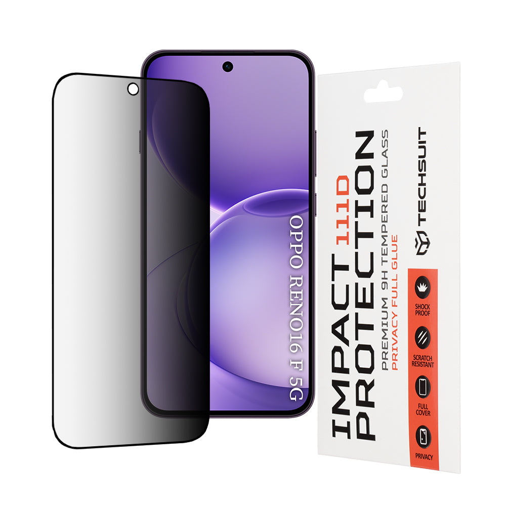 Folie de protectie Ecran Privacy Techsuit pentru Oppo Reno16 F / Reno16 FS, Sticla Securizata, Full Glue, 111D
