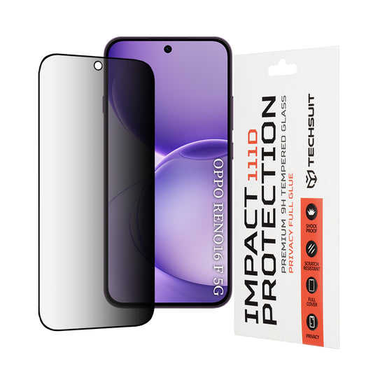 Folie de protectie Ecran Privacy Techsuit pentru Oppo Reno16 F / Reno16 FS, Sticla Securizata, Full Glue, 111D