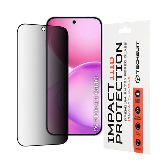 Folie de protectie Ecran Privacy Techsuit pentru Oppo Reno16 / Reno16 Pro, Sticla Securizata, Full Glue, 111D