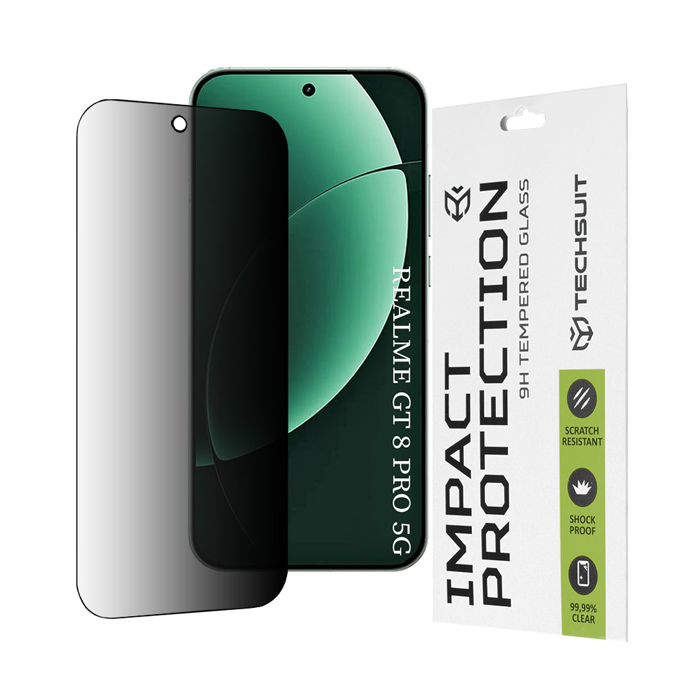Folie de protectie Ecran Privacy Techsuit pentru Realme GT 8 Pro, Sticla Securizata, Full Glue, 111D