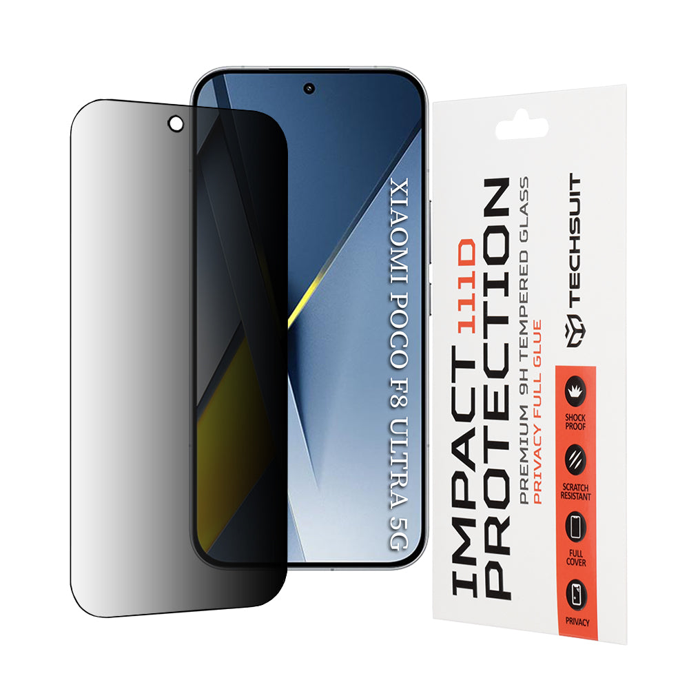 Folie de protectie Ecran Privacy Techsuit pentru Xiaomi Poco F8 Ultra, Sticla Securizata, Full Glue, 111D