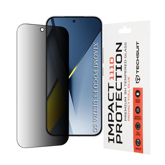 Folie de protectie Ecran Privacy Techsuit pentru Xiaomi Poco F8 Ultra, Sticla Securizata, Full Glue, 111D