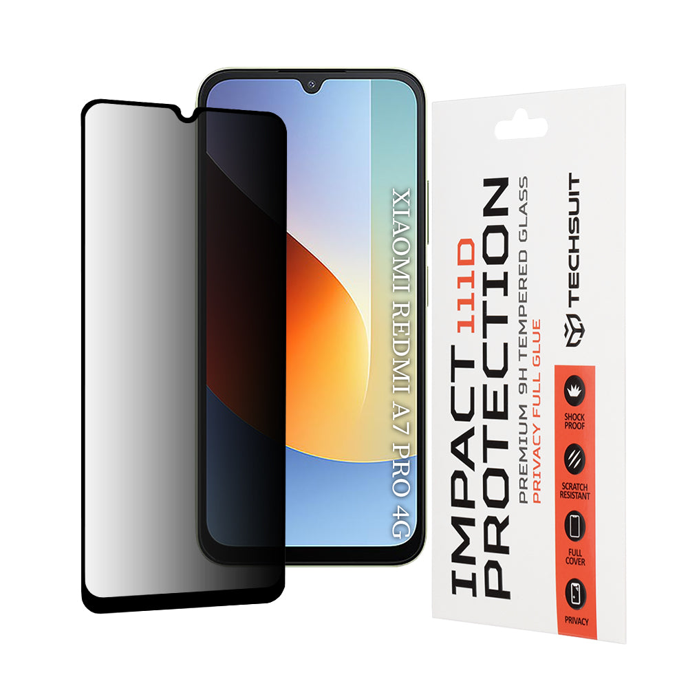 Folie de protectie Ecran Privacy Techsuit pentru Xiaomi Redmi A7 Pro 4G, Sticla Securizata, Full Glue, 111D