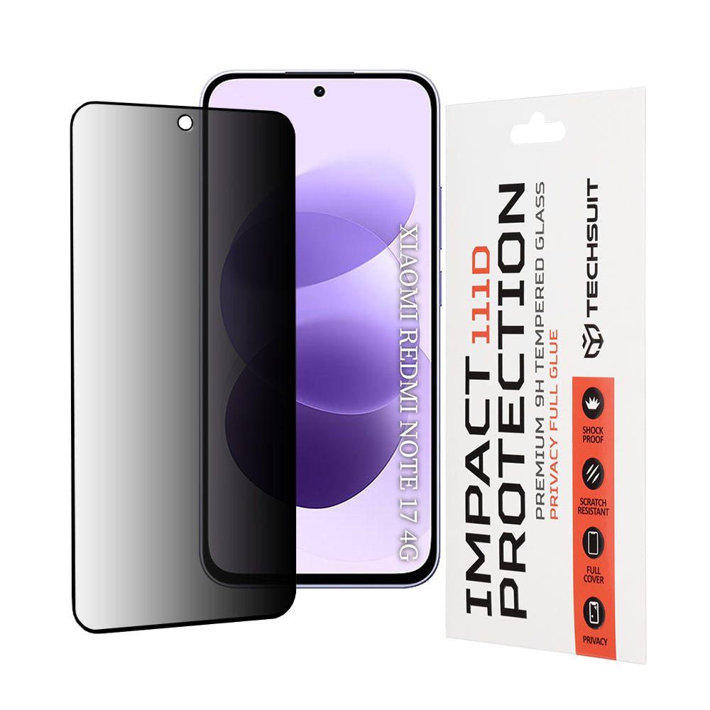 Folie de protectie Ecran Privacy Techsuit pentru Xiaomi Redmi Note 17 4G / Note 17 5G, Sticla Securizata, Full Glue, 111D