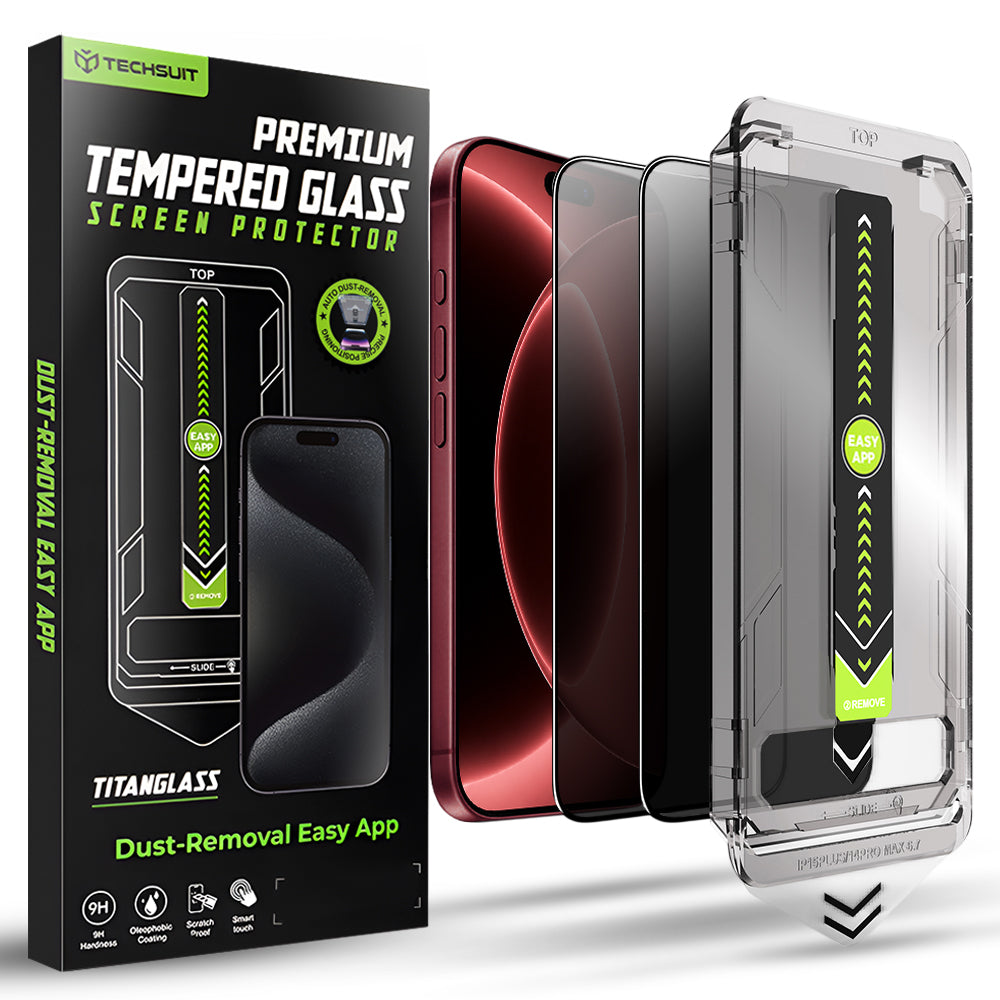 Folie de protectie Ecran Privacy Techsuit TitanGlass pentru Apple iPhone 18 Pro Max, Sticla Securizata, Full Glue, Set 2 bucati