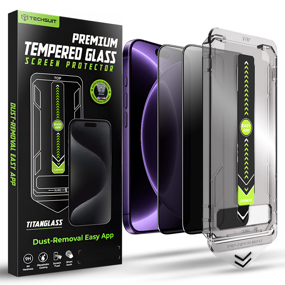 Folie de protectie Ecran Privacy Techsuit TitanGlass pentru Apple iPhone 18 Pro, Sticla Securizata, Full Glue, Set 2 bucati