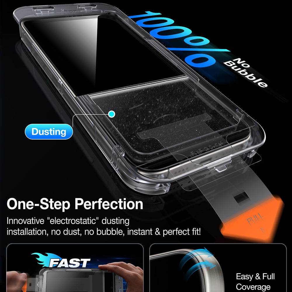Folie de protectie Ecran Privacy Torras GlassGo Install Master pentru Apple iPhone 16 Pro Max, Sticla Securizata, Full Glue