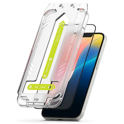 Folie de protectie Ecran Ringke Easy Slide pentru Apple iPhone 17e / 16e / 14 / 13 Pro, Sticla Securizata, Full Glue, Set 2 bucati, Neagra