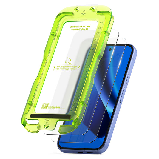 Folie de protectie Ecran Ringke Easy Slide pentru Google Pixel 10a, Sticla Securizata, Full Glue, Set 2 bucati
