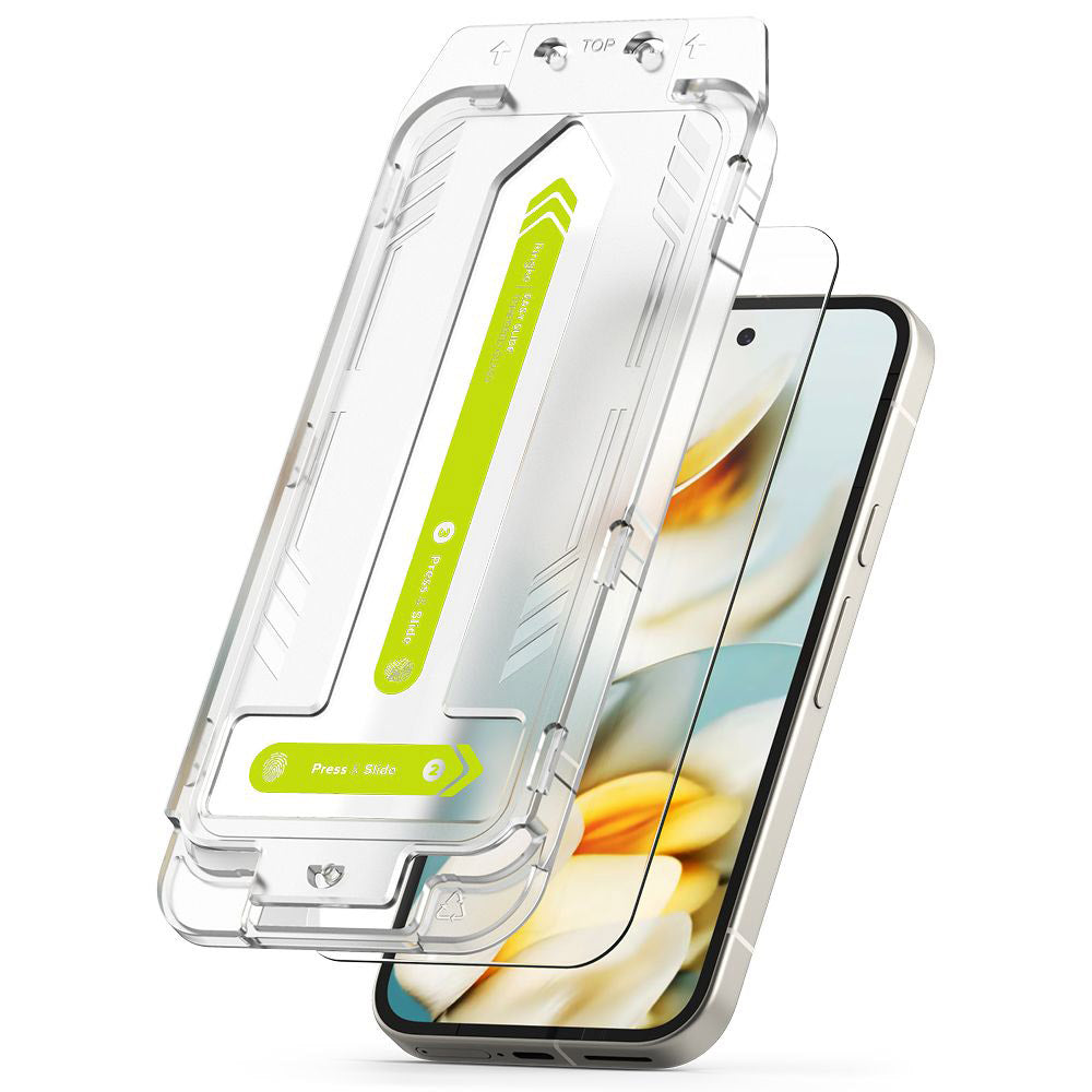 Folie de protectie Ecran Ringke Easy Slide pentru Google Pixel 9a, Sticla Securizata, Full Glue, Set 2 bucati